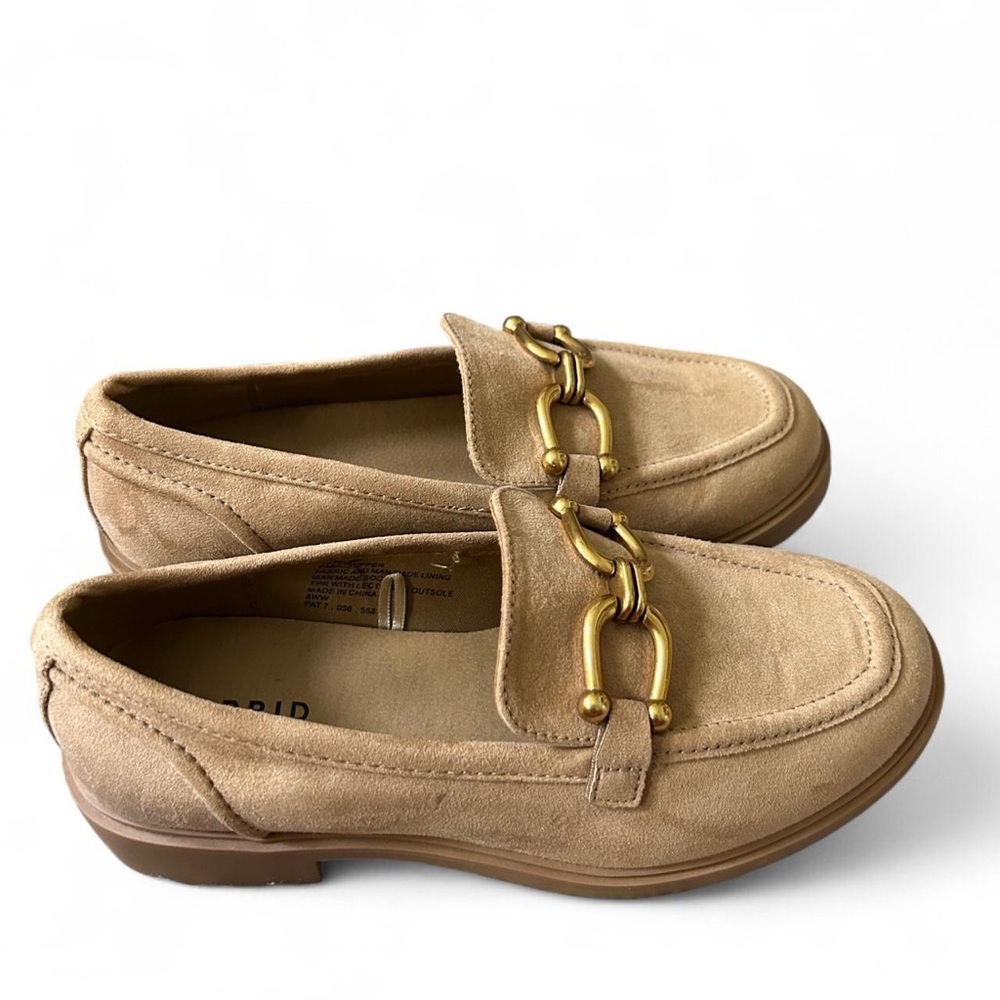 torrid Tan Suede Loafers with Gold Hardware